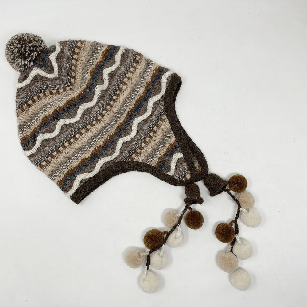 Millmas Baby Alpaca Peruvian Chullo Sweater Knit Brown Tan Cozy Adult Small S